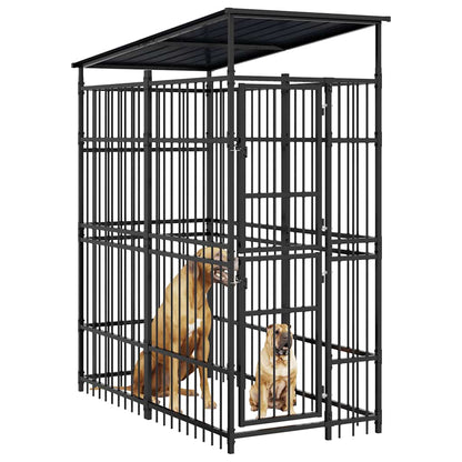 Outdoor Dog Kennel with Roof Steel 1.84 m²