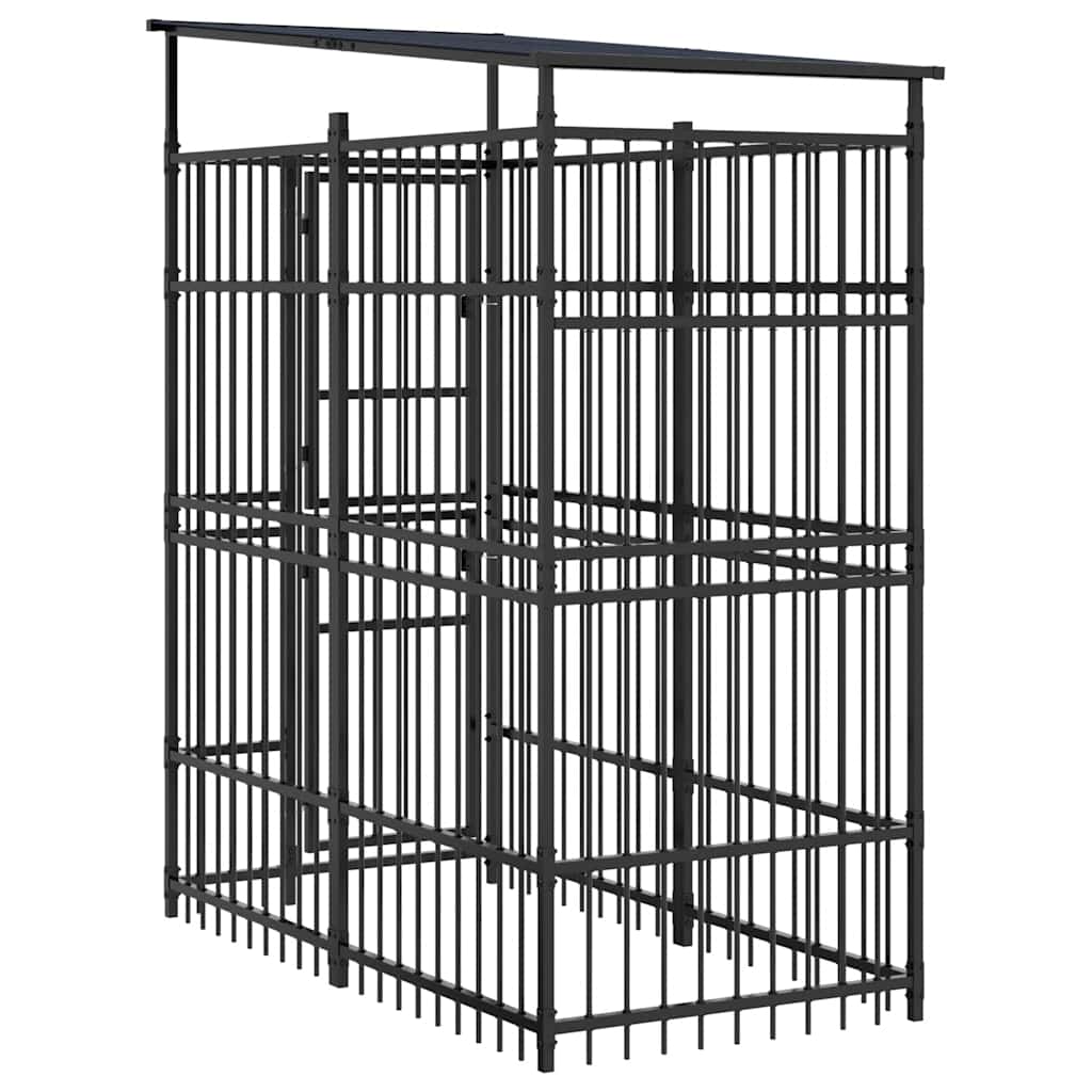 Outdoor Dog Kennel with Roof Steel 1.84 m²
