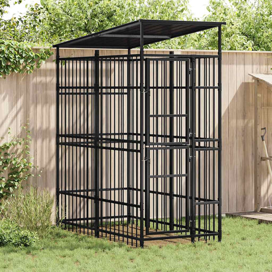 Outdoor Dog Kennel with Roof Steel 1.84 m²