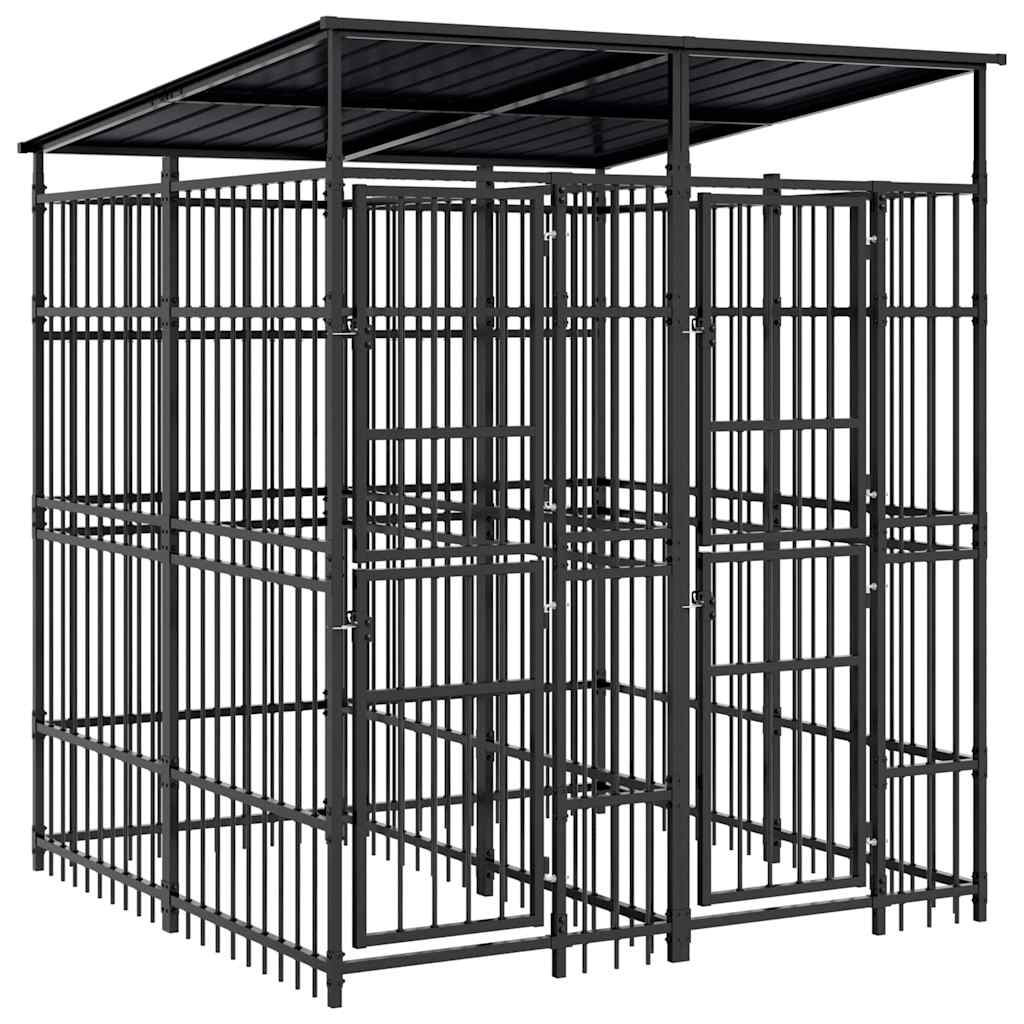 Outdoor Dog Kennel with Roof Steel 3,69 m²