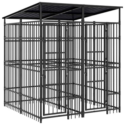 Outdoor Dog Kennel with Roof Steel 3,69 m²