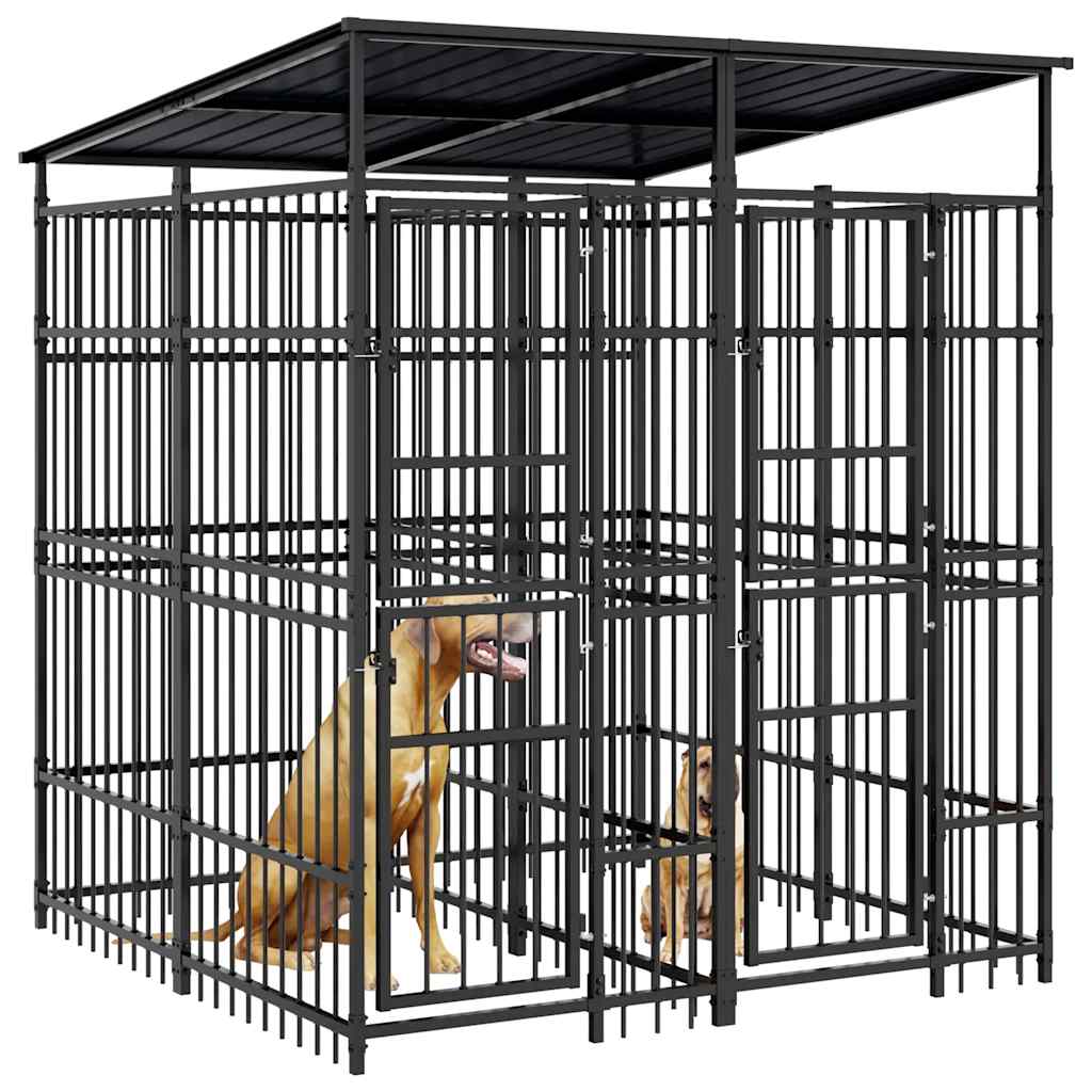 Outdoor Dog Kennel with Roof Steel 3.69 m²
