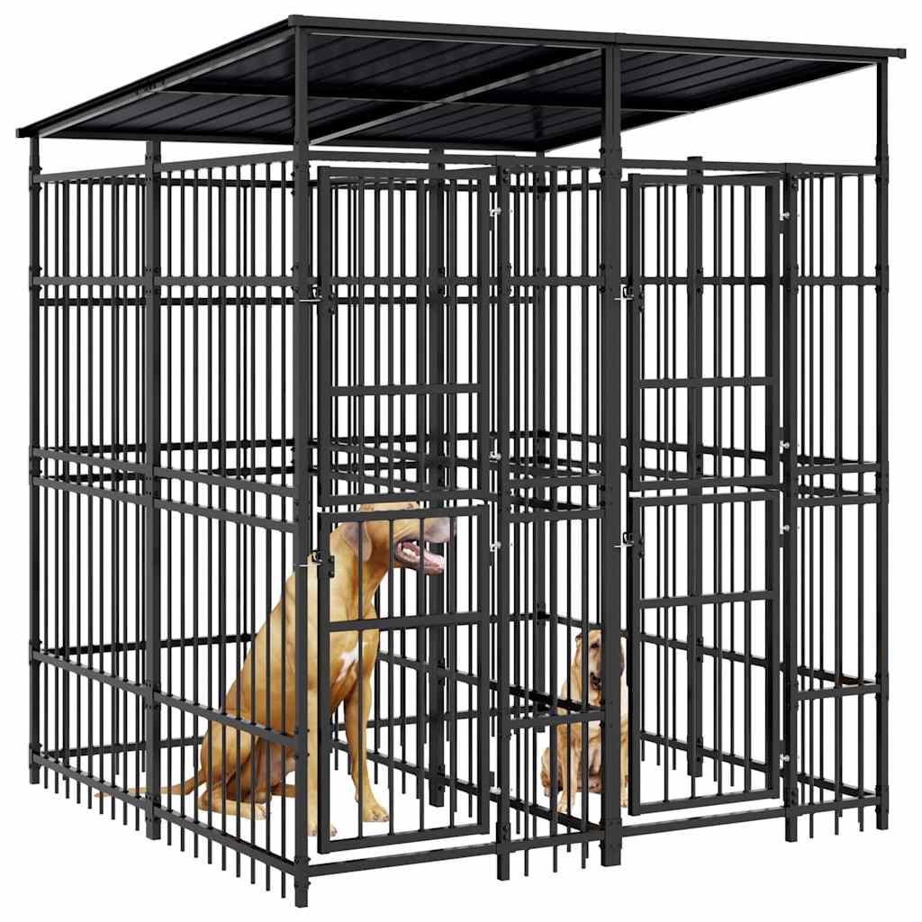 Outdoor Dog Kennel with Roof Steel 3,69 m²