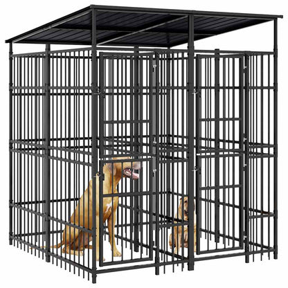 Outdoor Dog Kennel with Roof Steel 3,69 m²