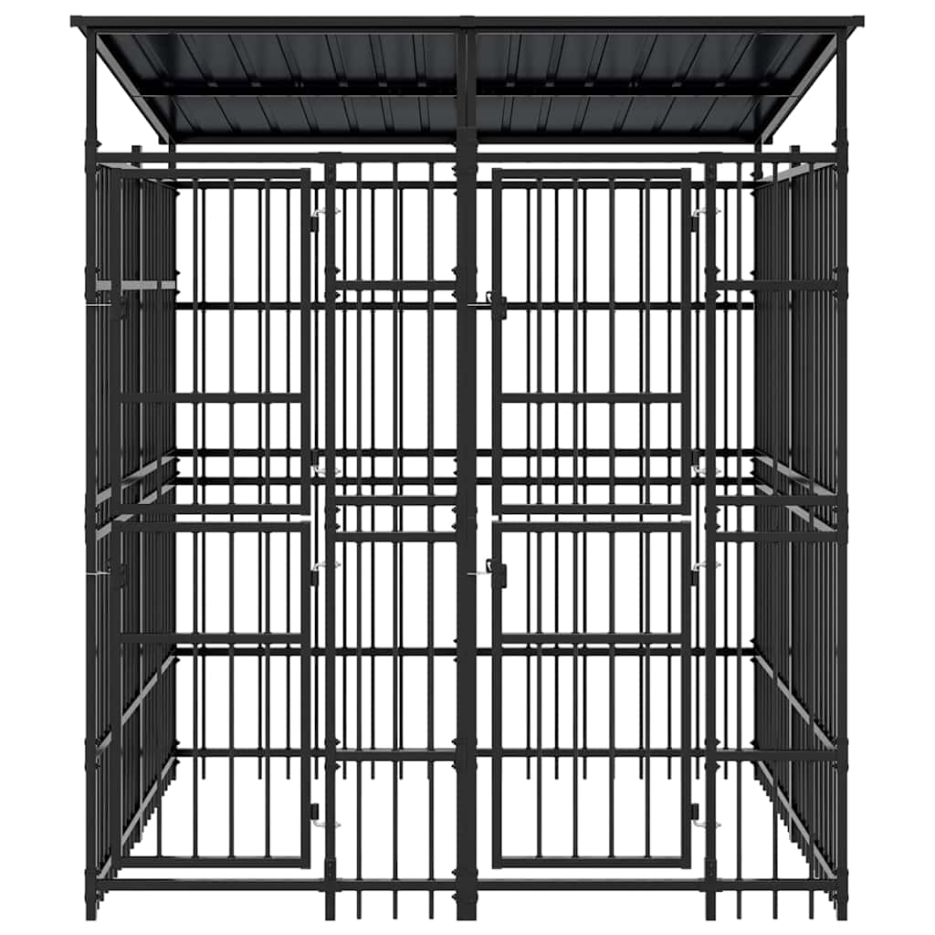 Outdoor Dog Kennel with Roof Steel 3,69 m²