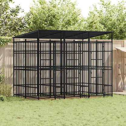 Outdoor Dog Kennel with Roof Steel 5.53 m²