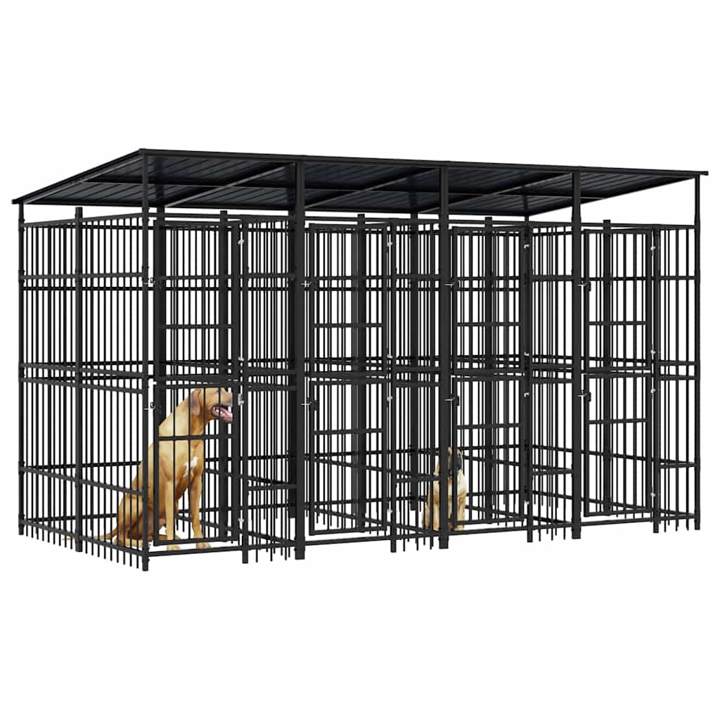 Outdoor Dog Kennel with Roof Steel 7.37 m²
