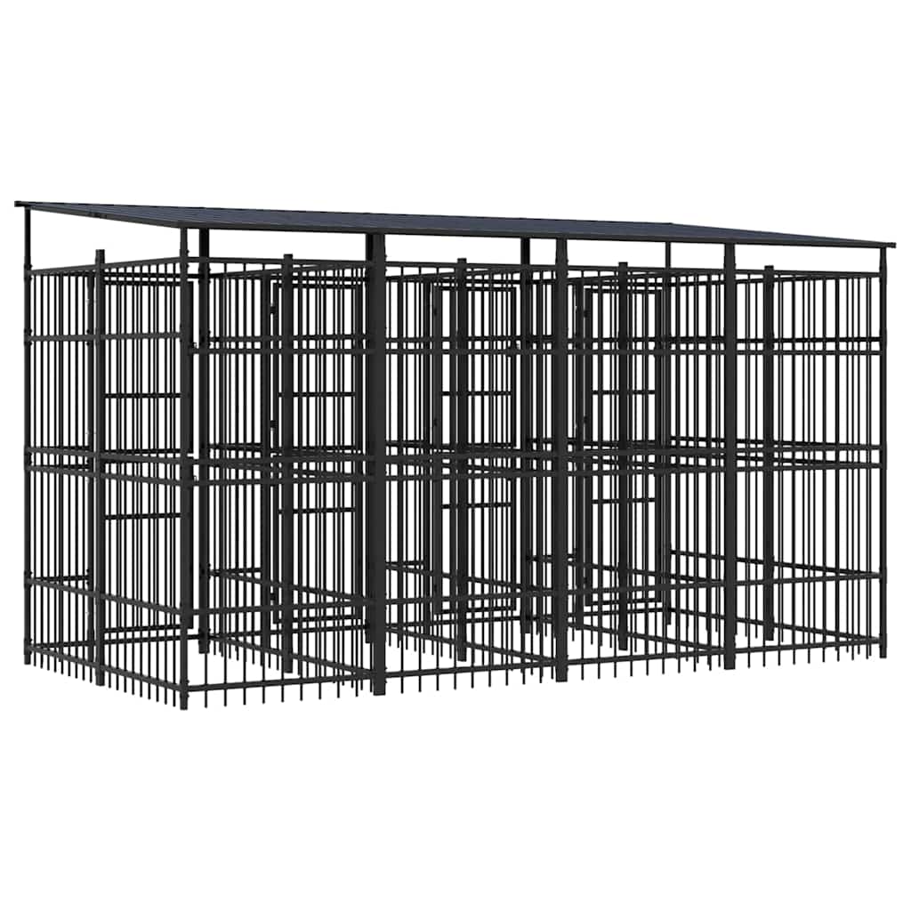 Outdoor Dog Kennel with Roof Steel 7.37 m²