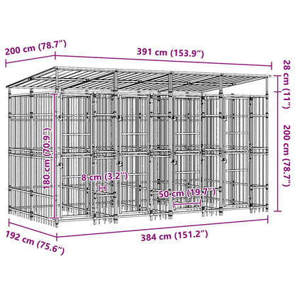 Outdoor Dog Kennel with Roof Steel 7.37 m²