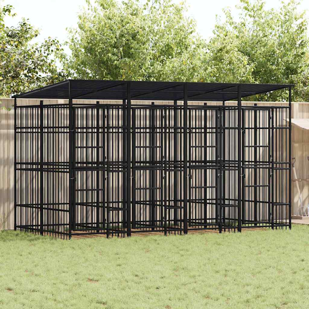 Outdoor Dog Kennel with Roof Steel 7.37 m²