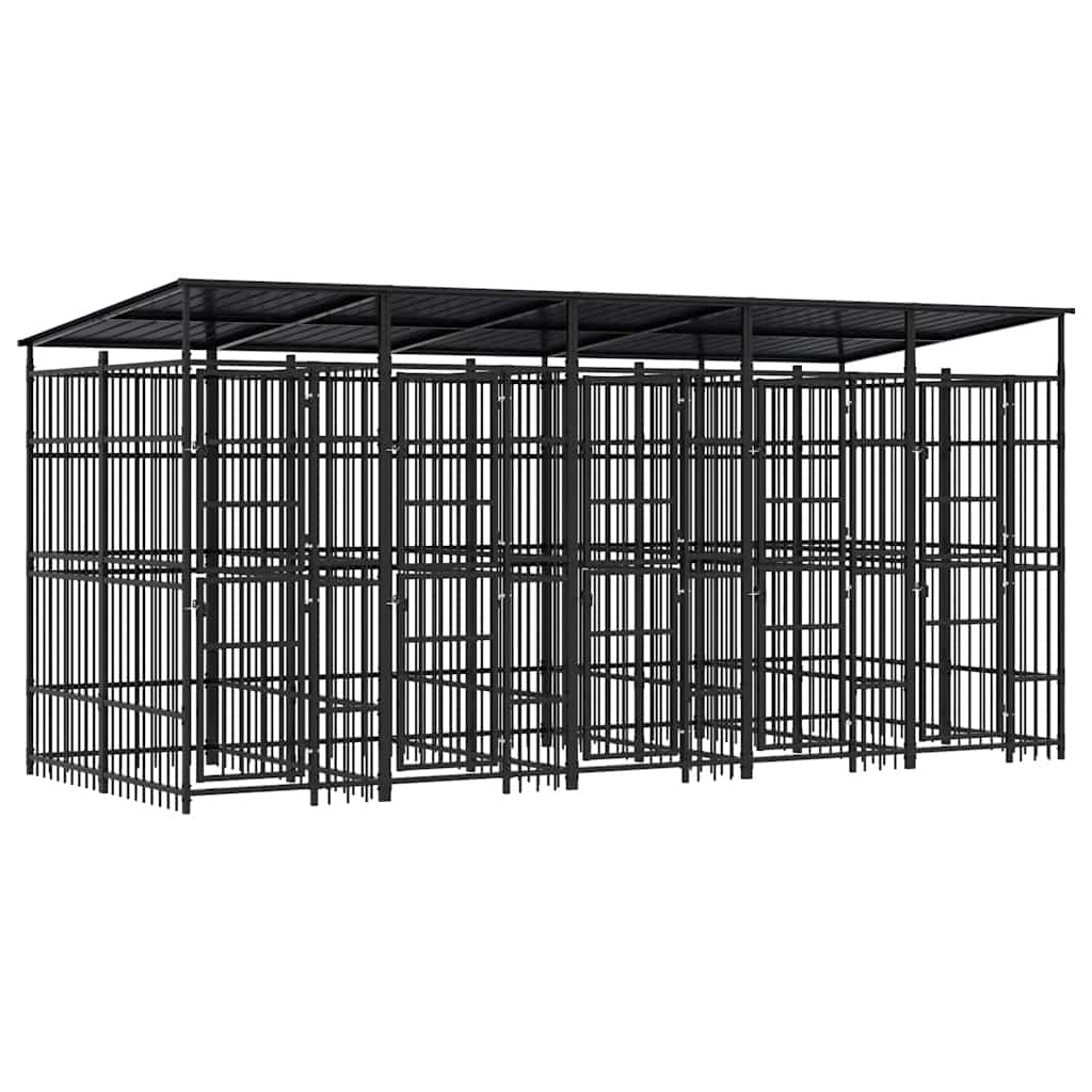 Outdoor Dog Kennel with Roof Steel 9.22 m²