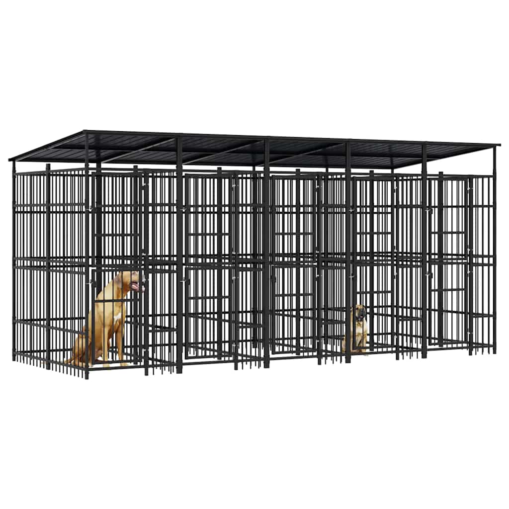 Outdoor Dog Kennel with Roof Steel 9.22 m²