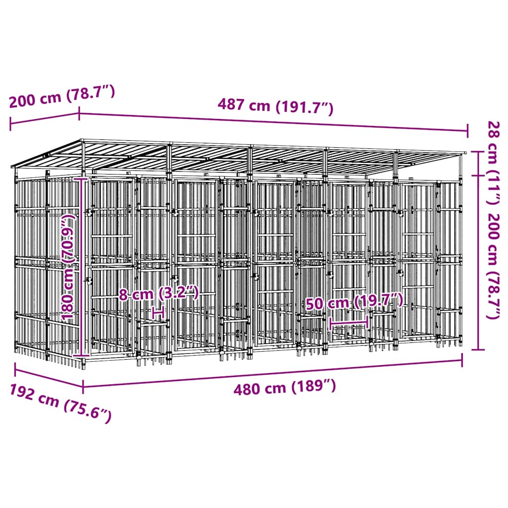 Outdoor Dog Kennel with Roof Steel 9.22 m²