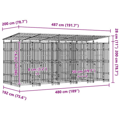 Outdoor Dog Kennel with Roof Steel 9.22 m²