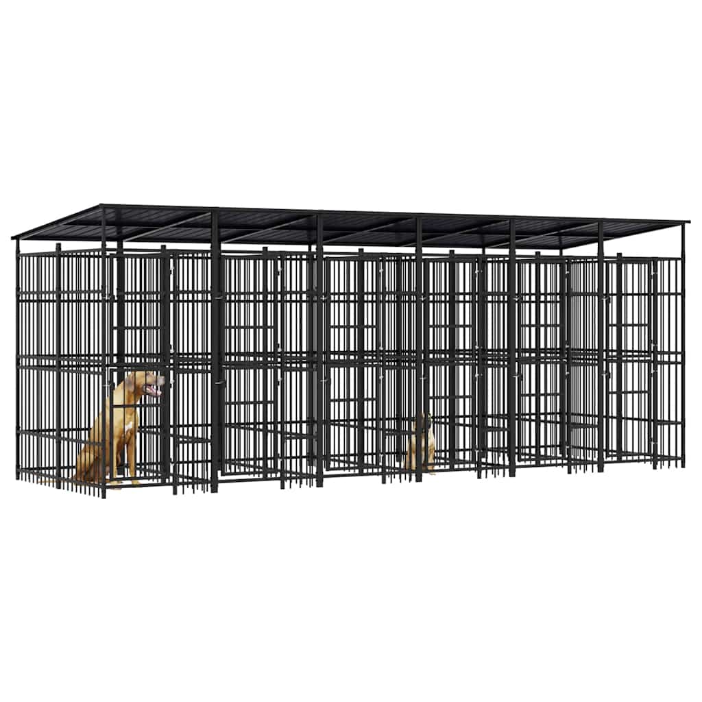 Outdoor Dog Kennel with Roof Steel 11.06 m²