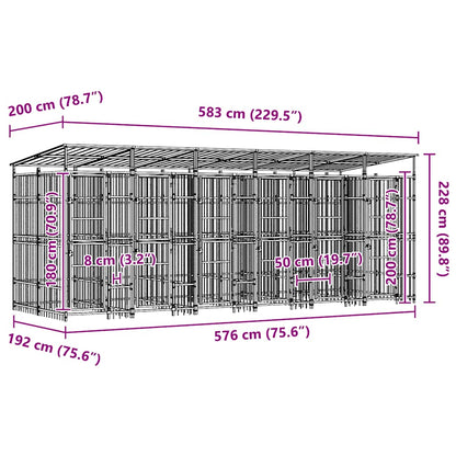 Outdoor Dog Kennel with Roof Steel 11.06 m²