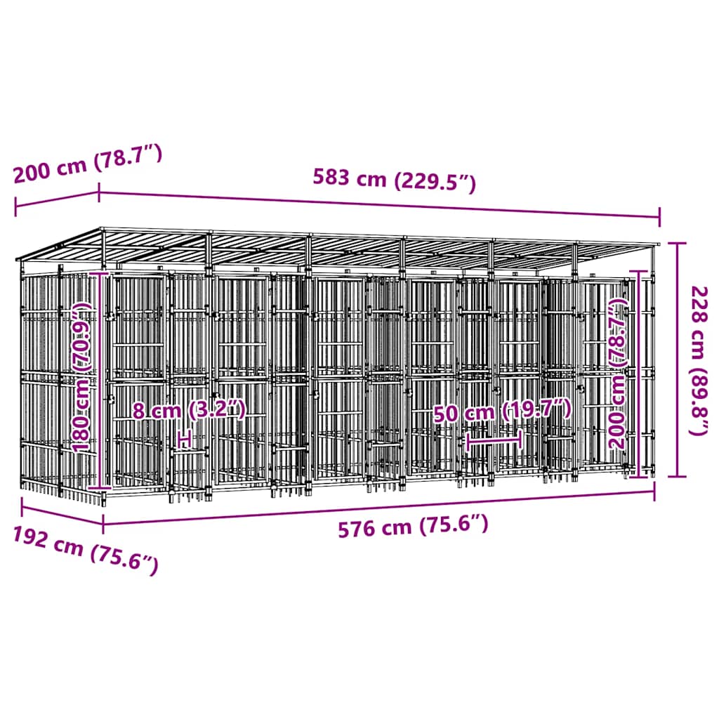 Outdoor Dog Kennel with Roof Steel 11.06 m²