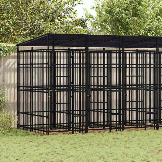 Outdoor Dog Kennel with Roof Steel 11.06 m²