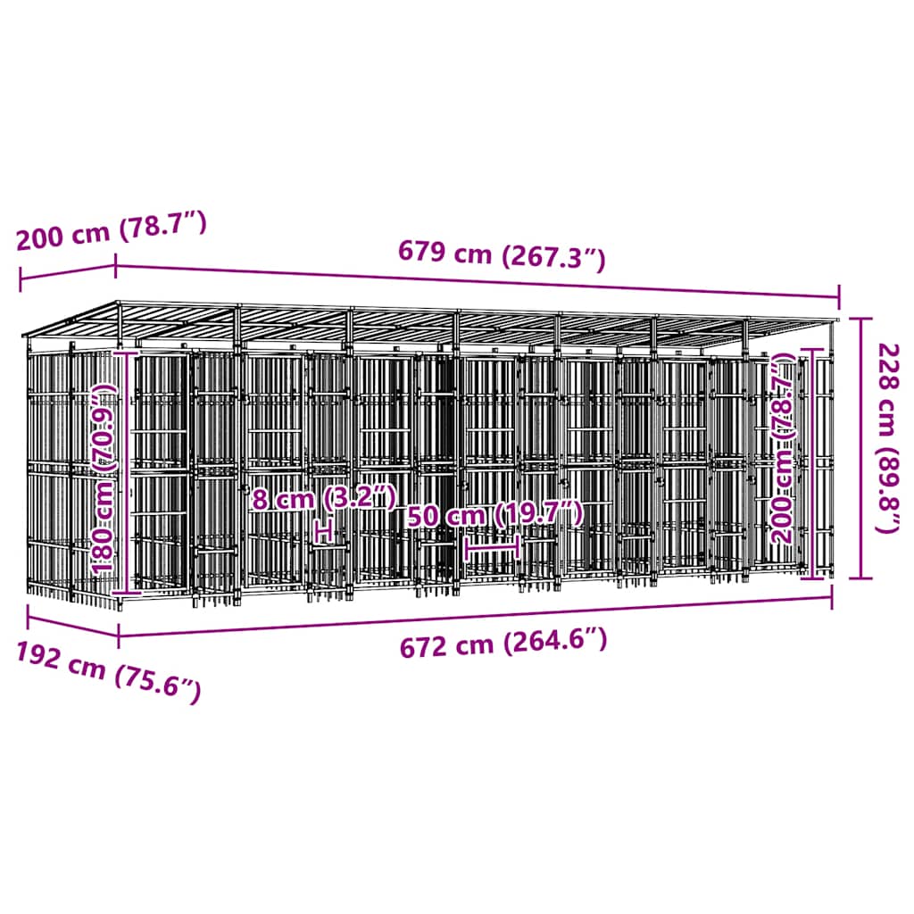 Outdoor Dog Kennel with Roof Steel 12.9 m²