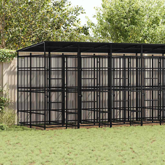 Outdoor Dog Kennel with Roof Steel 12.9 m²