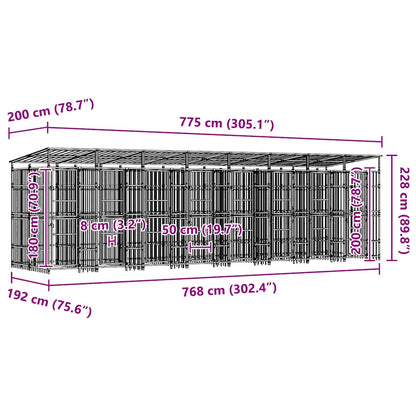 Outdoor Dog Kennel with Roof Steel 14.75 m²