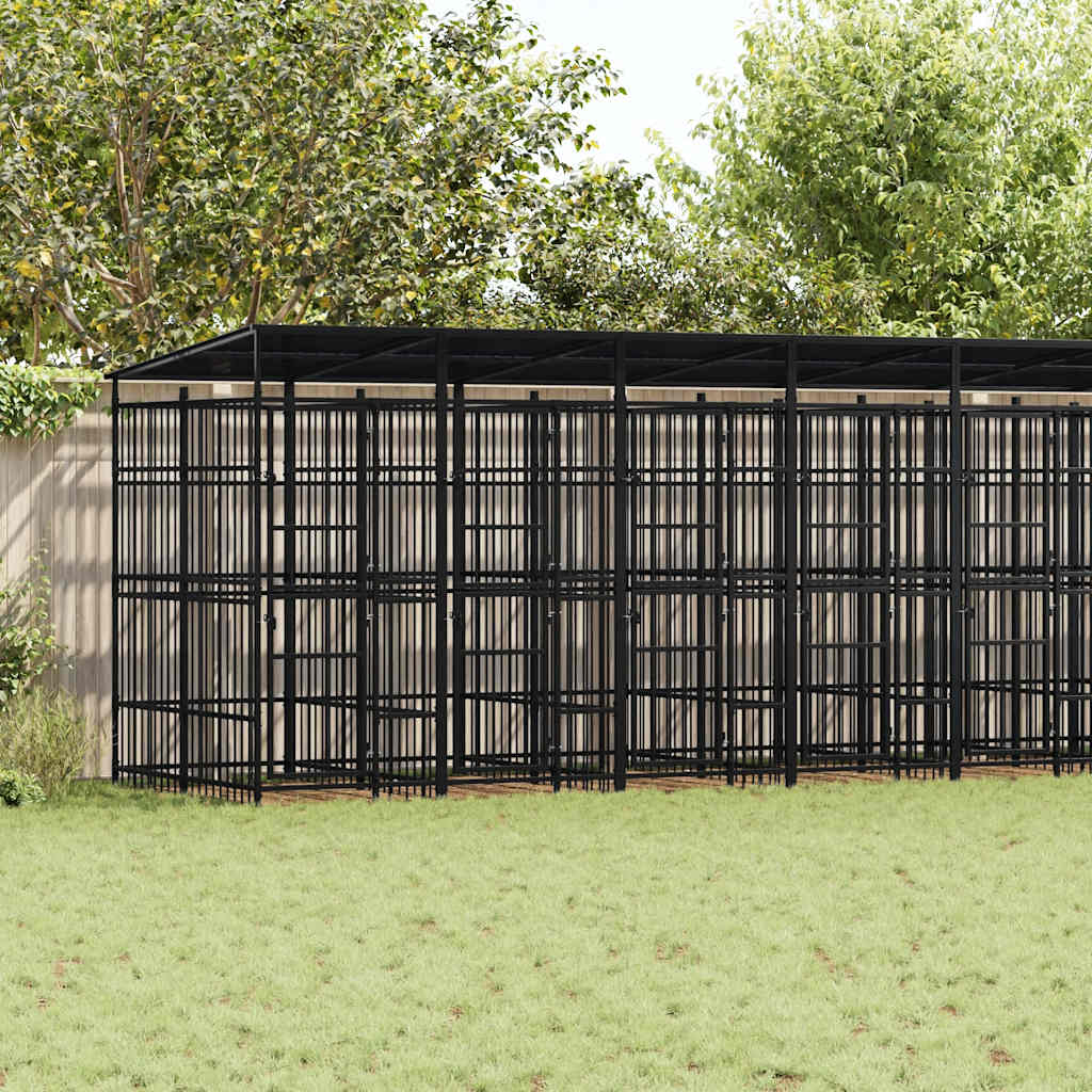 Outdoor Dog Kennel with Roof Steel 16.59 m²