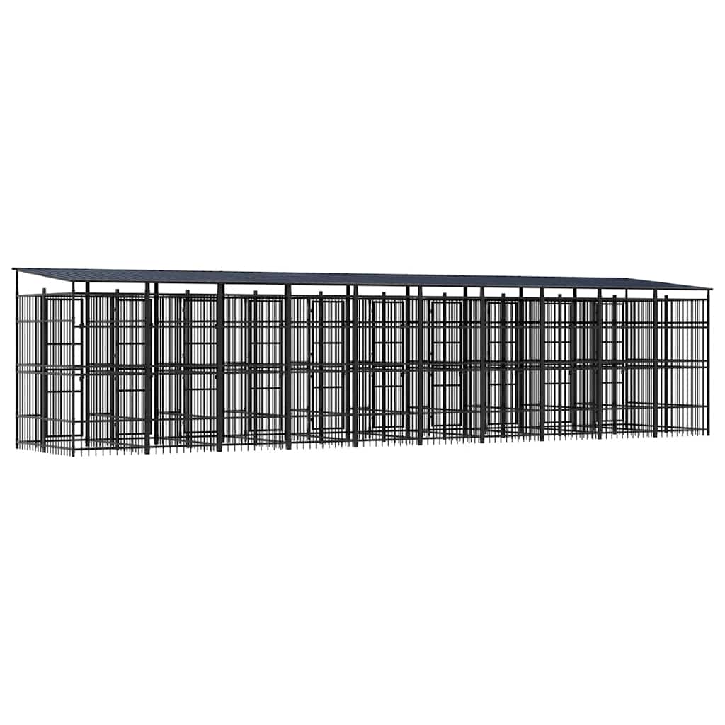 Outdoor Dog Kennel with Roof Steel 18.43 m²