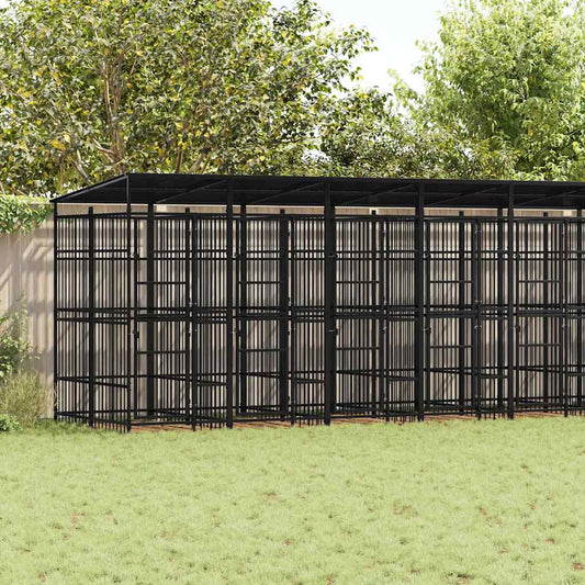 Outdoor Dog Kennel with Roof Steel 18.43 m²
