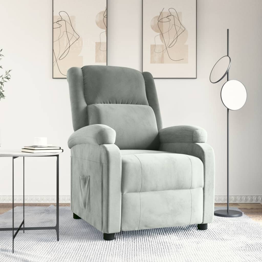 Recliner Chair Light Grey Velvet