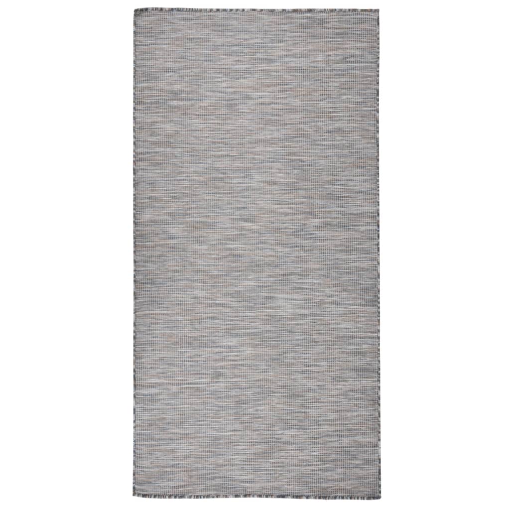 Outdoor Flatweave Rug 100x200 cm Brown and Blue