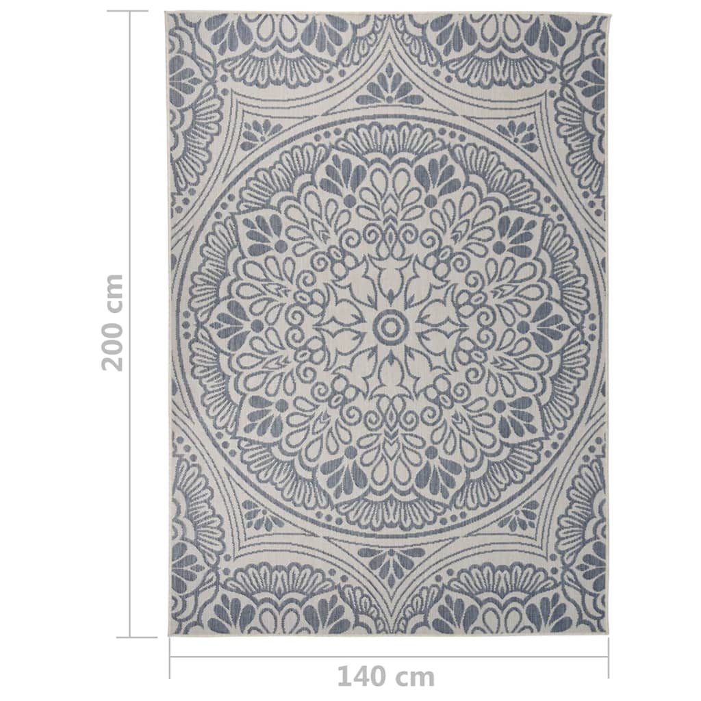 340831 vidaXL Outdoor Flatweave Rug 140x200 cm Blue Pattern