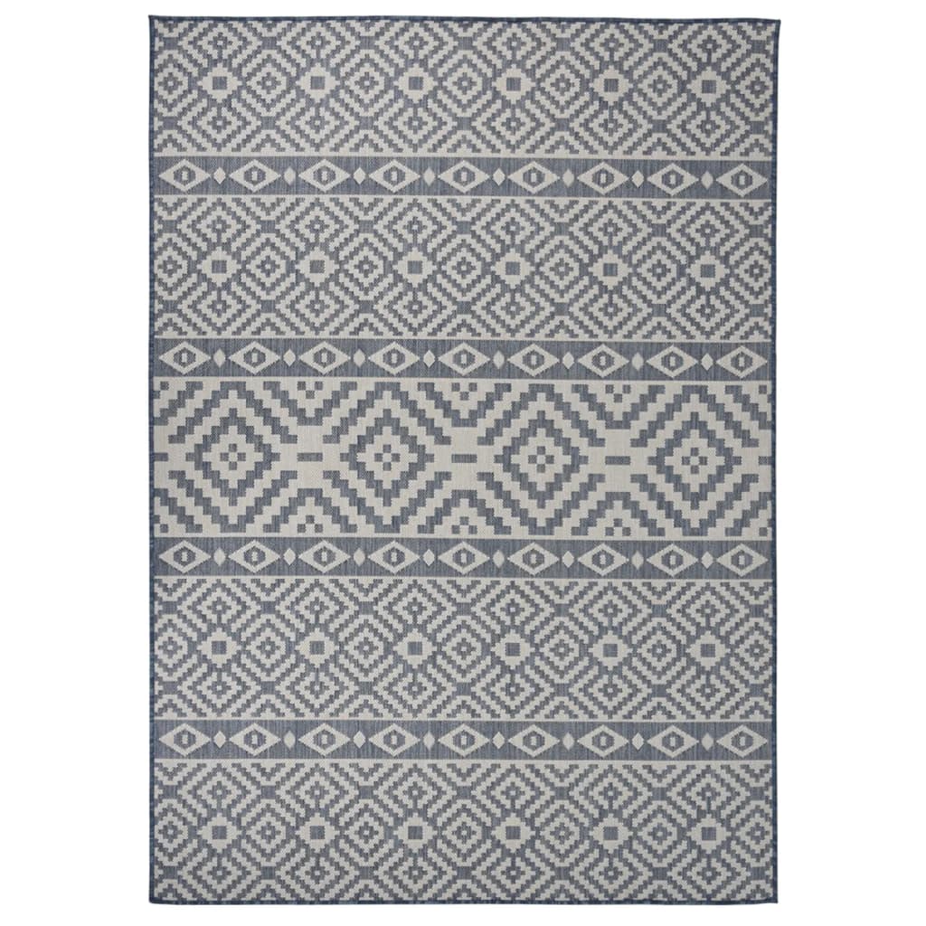 Outdoor Flatweave Rug 140x200 cm Blue Stripes