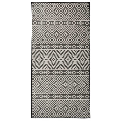 Outdoor Flatweave Rug 100x200 cm Black Stripes