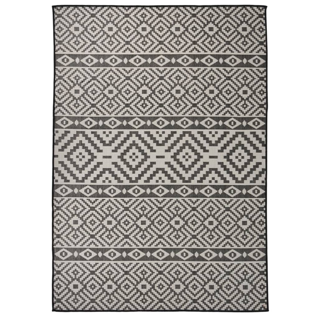 340852 vidaXL Outdoor Flatweave Rug 140x200 cm Black Stripes