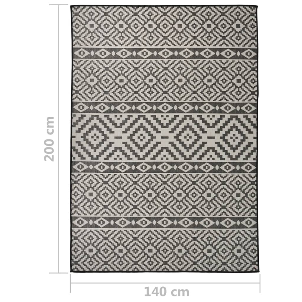 340852 vidaXL Outdoor Flatweave Rug 140x200 cm Black Stripes