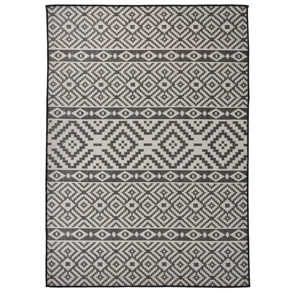 Outdoor Flatweave Rug 200x280 cm Black Stripes