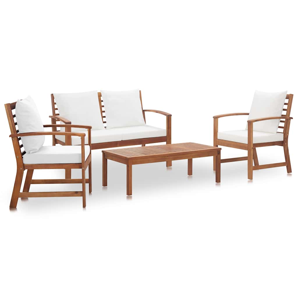 4 Piece Garden Lounge Set with Cushions Solid Wood Acacia
