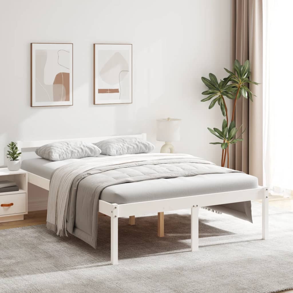 Bed Frame | White | Solid pine wood | 135x190 cm Double | Bed Frame