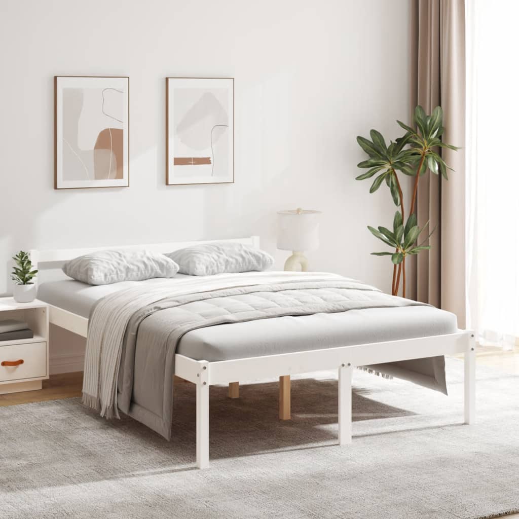 Senior Bed without Mattress White 140x190cm Solid Wood Pine