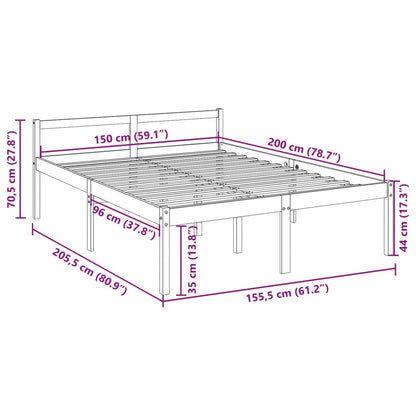 Bed Frame | White | Solid pine wood | King Size | Bed Frame | Rectangular