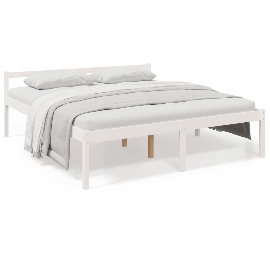 Senior Bed without Mattress White 200x200cm Solid Wood Pine