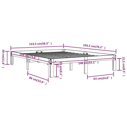Bed Frame | White | Solid pine wood | 140x190 cm | Wood Grain | Bed Frame