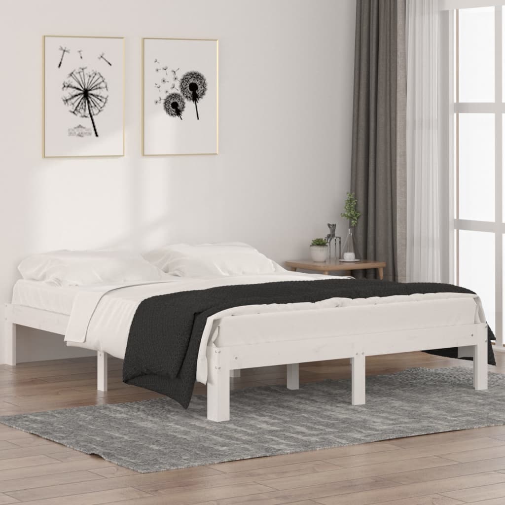 Bed Frame | White | Solid pine wood | 140x190 cm | Wood Grain | Bed Frame