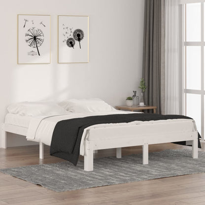 Bed Frame | White | Solid pine wood | 140x190 cm | Wood Grain | Bed Frame