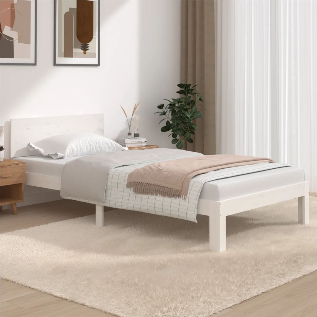 Bed Frame without Mattress White Solid Wood Pine 100x200cm