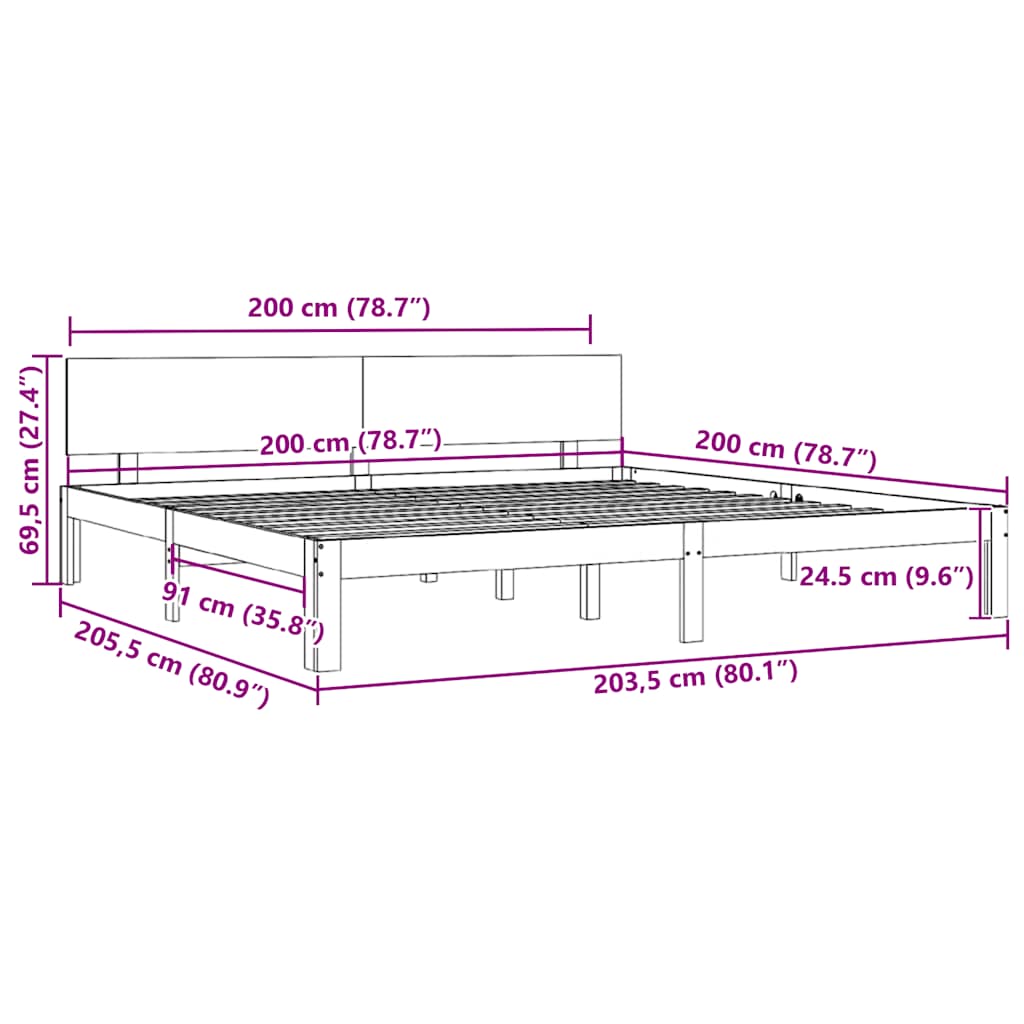 Bed Frame without Mattress Solid Wood Pine 200x200cm