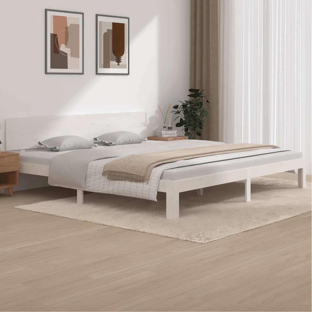 Bed Frame without Mattress White Solid Wood Pine 200x200cm