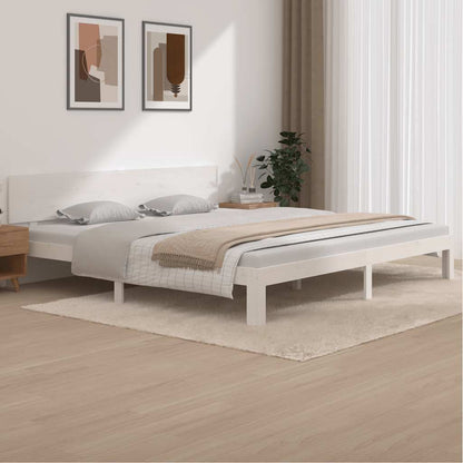 Bed Frame without Mattress White Solid Wood Pine 200x200cm