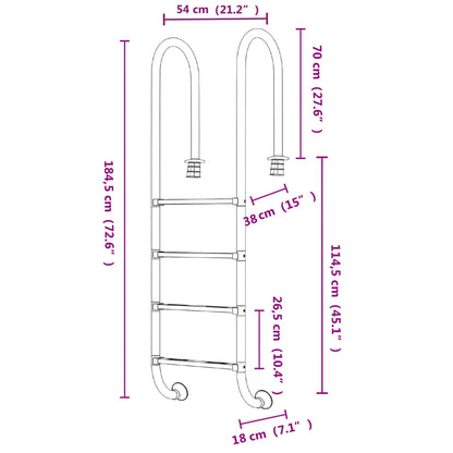 Pool Ladder 54x38x184.5 cm 304 Stainless Steel