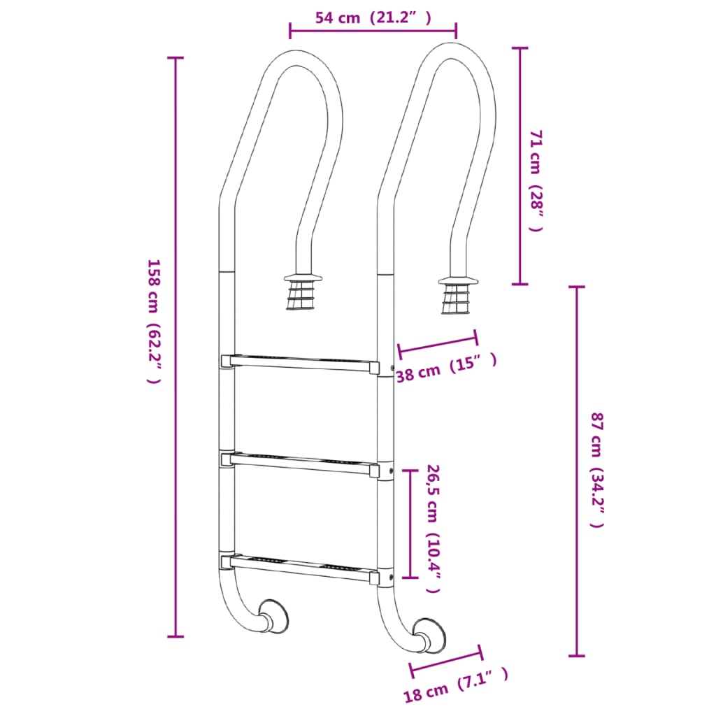 Pool Ladder 54x38x158 cm 304 Stainless Steel